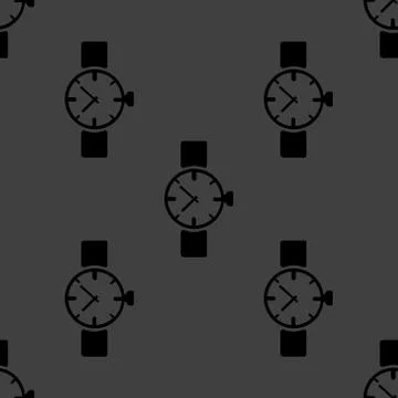 Watch,clock web icon. flat design. Seamless gray pattern. Stock Illustration