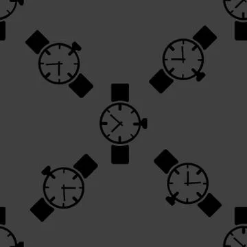 Watch,clock web icon. flat design. Seamless gray pattern. Stock Illustration
