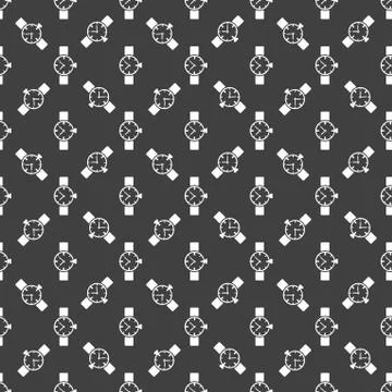 Watch,clock web icon. flat design. Seamless gray pattern. Stock Illustration