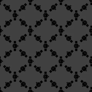 Watch,clock web icon. flat design. Seamless gray pattern. Stock Illustration