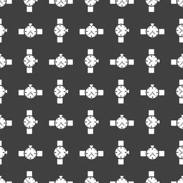 Watch,clock web icon. flat design. Seamless gray pattern. Stock Illustration