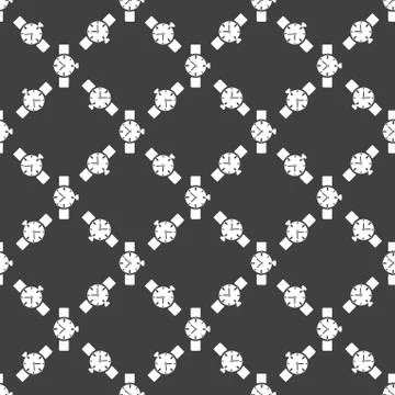 Watch,clock web icon. flat design. Seamless gray pattern. Stock Illustration
