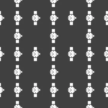 Watch,clock web icon. flat design. Seamless gray pattern. イラスト素材