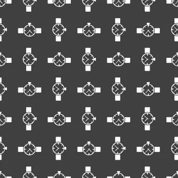 Watch,clock web icon. flat design. Seamless gray pattern. イラスト素材