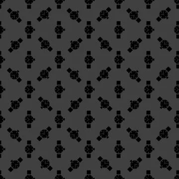 Watch,clock web icon. flat design. Seamless gray pattern. Stock Illustration