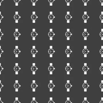 Watch,clock web icon. flat design. Seamless gray pattern. Stock Illustration