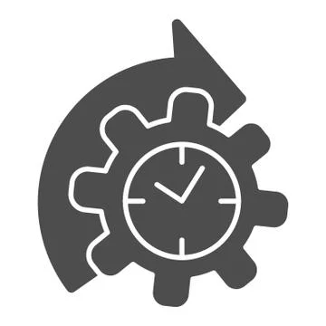 Watches and arrow with gear solid icon, time managment concept, cogwheel with Stock Illustration