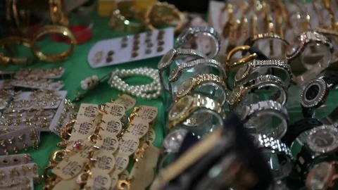 Watches and counter-articles in a souk in Morocco. Stock Footage 80345140