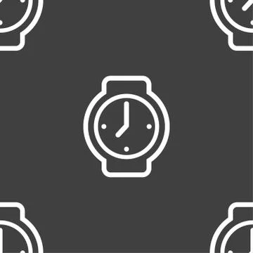 Watches icon sign. Seamless pattern on a gray background. Vector Illustrazione stock