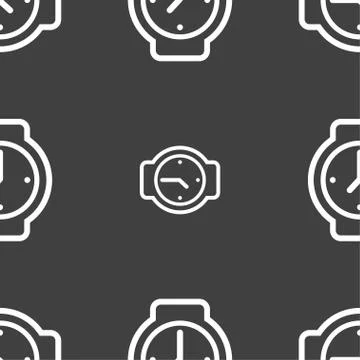 Watches icon sign. Seamless pattern on a gray background. Vector Illustrazione stock