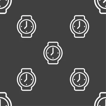Watches icon sign. Seamless pattern on a gray background. Vector Stock Illustration