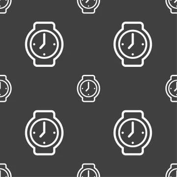 Watches icon sign. Seamless pattern on a gray background. 스톡 일러스트