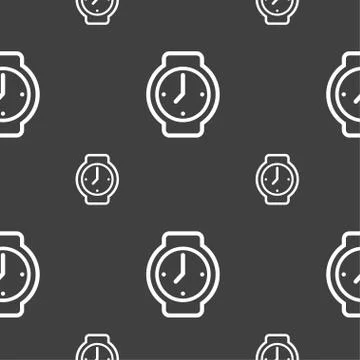 Watches icon sign. Seamless pattern on a gray background. Stock Illustration