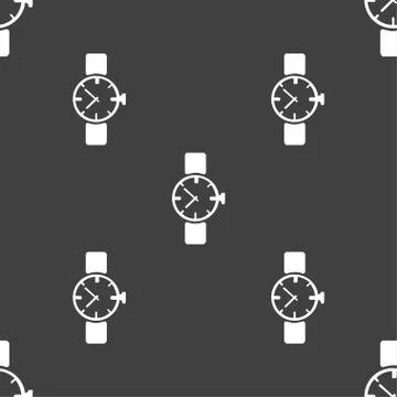 Watches icon symbol . Seamless pattern on a gray background. Vector Illustrazione stock