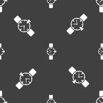 Watches icon symbol . Seamless pattern on a gray background. 스톡 일러스트