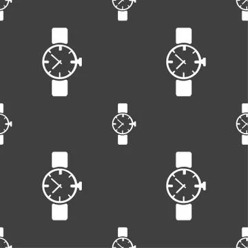Watches icon symbol . Seamless pattern on a gray background. Illustrazione stock