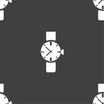 Watches icon symbol . Seamless pattern on a gray background. Illustrazione stock