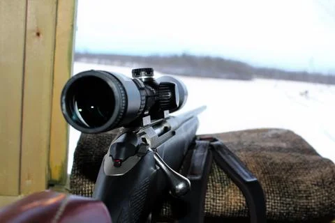 Watching and waiting in a blind while hunting Stock Photos