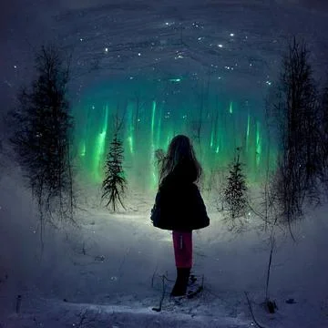 Watching the Aurora I Stock Illustration