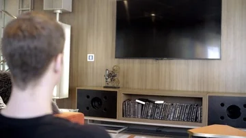 WATCHING A BLANK TV Stock Footage 86128992