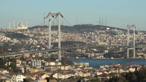 Watching the Bosphorus Bridge and sunset covid times Stock Footage 176561489