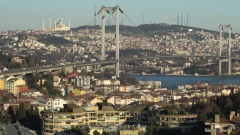 Watching the Bosphorus Bridge and sunset covid times Stock Footage 176576092