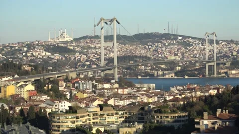 Watching the Bosphorus Bridge and sunset covid times Stock Footage 176577798
