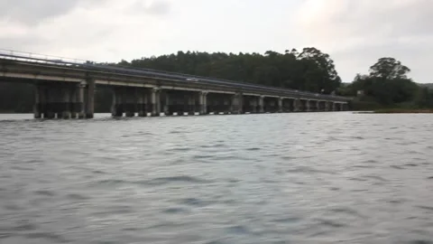 Watching a brigde from a boat Stock Footage 317962932