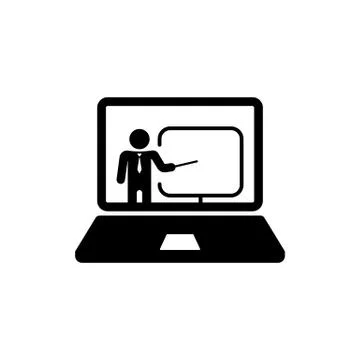 Watching business presentation by videoconference. Teacher icon. Vector on is Stock Illustration