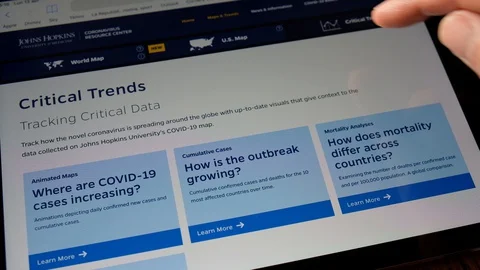 Watching coronavirus stats on internet Stock Footage 128324627