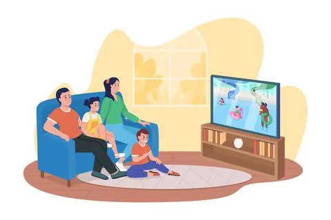 Watching entertainment program 2D vector isolated illustration Stock Illustration
