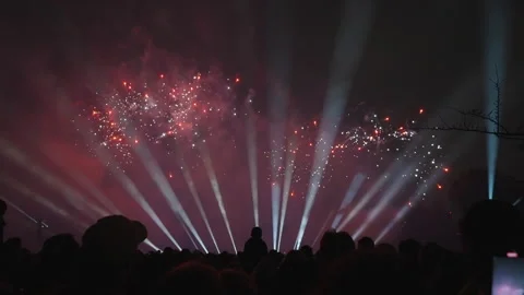 Watching Exploding Fireworks Together Under the Night Sky Stock Footage 291929713