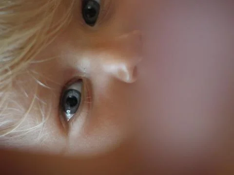 Watching eyes of cute 1.5 years old  blond baby boy Stock Photos