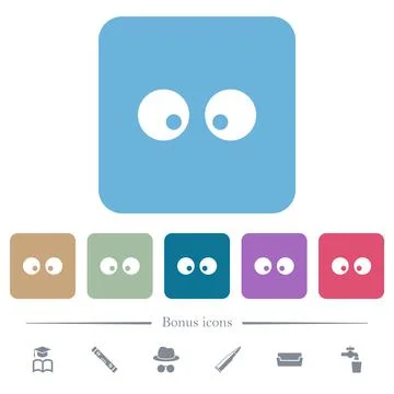 Watching eyes solid flat icons on color rounded square backgrounds Illustrazione stock