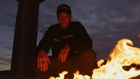 Watching a fire Stock Footage 100054836