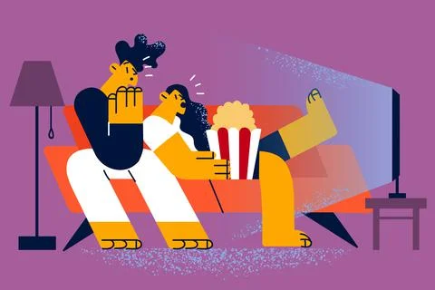 Watching horrors at home concept Illustrazione stock