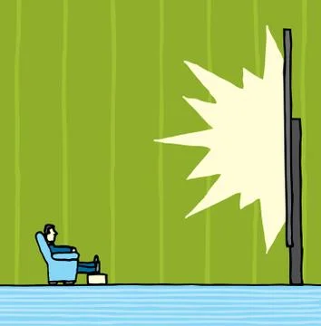 Watching huge tv screen Stock Illustration