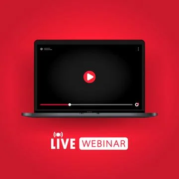 Watching live webinar on notebook illustration. Distance education. Online se Stock Illustration