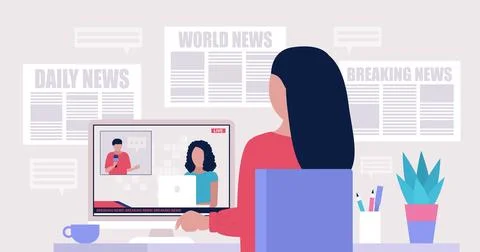 Watching the news Illustrazione stock