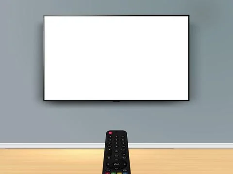 Watching online tv. Remote control is pointed at the TV on the wall. イラスト素材