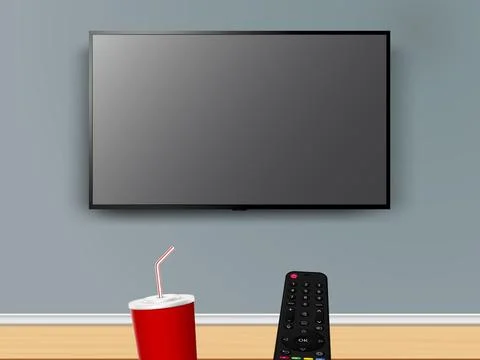 Watching online TV with remote control and cola drink cup Stock Illustration