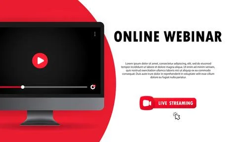 Watching online webinar on computer illustration. Online lesson, lecture, sem Stockillustratie