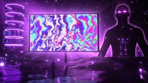 Watching a Psychedelic Trippy Monitor VJ Loop Motion Graphic Background Stock Footage