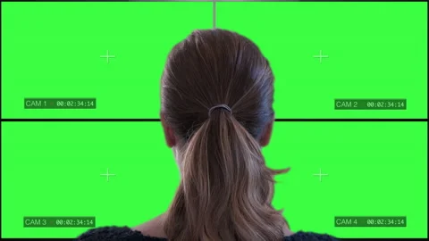 Watching Security Camera Monitors Green Screen Recorded Media Video stock 141430296