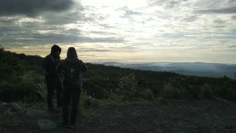 Watching the sunrise at the foot of Mount Merapi Video stock 169070314