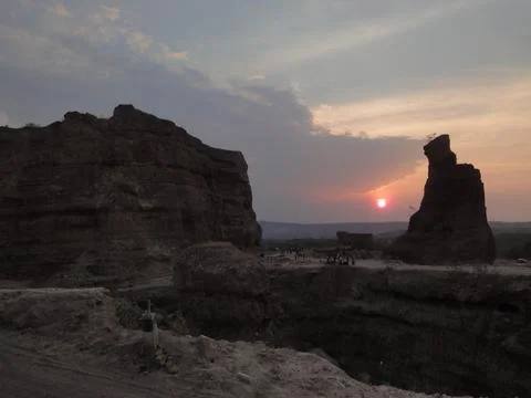 Watching the sunset over the ex-mining land. the place has the name Brown Canyon Stock Photos