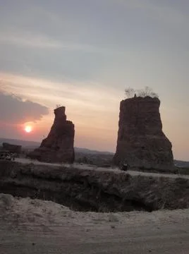 Watching the sunset over the ex-mining land. the place has the name Brown Canyon Stock Photos