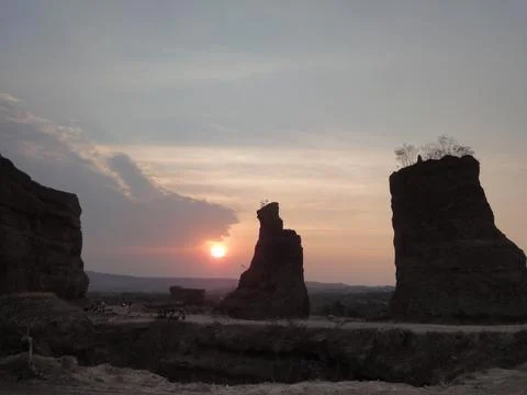 Watching the sunset over the ex-mining land. the place has the name Brown Canyon Stock Photos