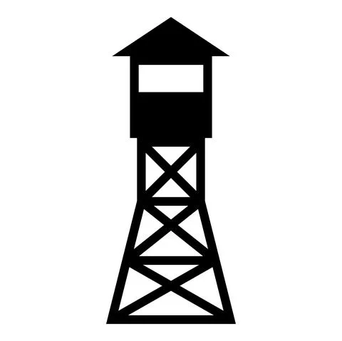 Watching tower Overview forest ranger fire site icon black color vector illus Stock Illustration
