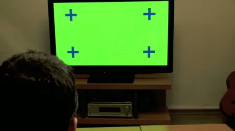 Watching TV - Green screen 1 Stock Footage 10910068